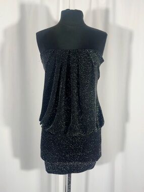 Y2K Era Black Sparkly Strapless Mini Dress